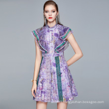 Summer Lace Trim Floral Printed Mini Dress
